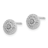 Sterling Silver RH-plated Polished & Textured Diamond Circle Post Earrings